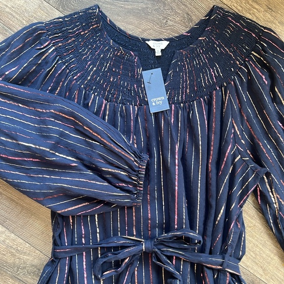 Crown & Ivy Navy Metallic Striped dress - Picture 3 of 8